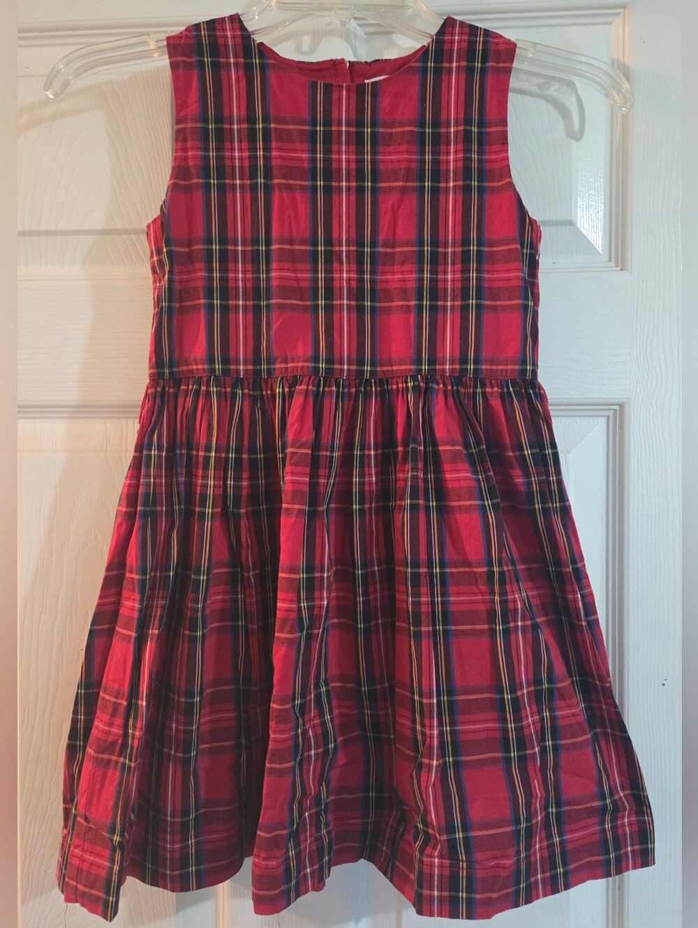 EUC Girl's Crewcuts Red Tartan Plaid Sleeveless Holiday Christmas Dress Size 7